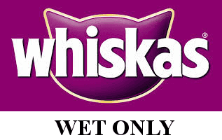 Whiskas logo with the words "wet only" underneath it
