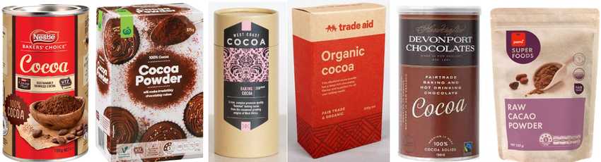 packets of all six cocoa brands mentioned below