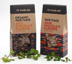 Trade Aid milk chocolate coated cashews and dark chocolate coated almonds