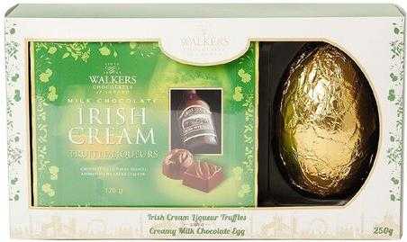 Green box of liqueur truffles with large gold egg