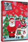 Moo free advent calendar with red background Santa and tree