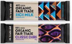 milk and dark 50g chocolate bars from Trade Aid.
