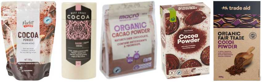 packets of all five cocoa products mentioned below