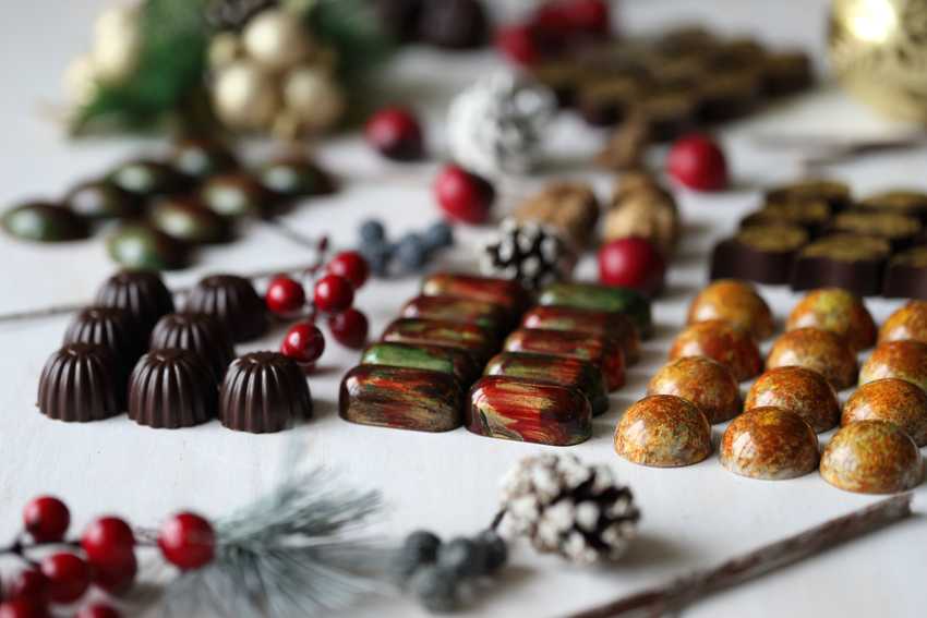 pralines with holly berries