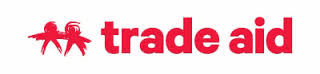 trade aid logo.  Words in red with two stylised people next to the words.