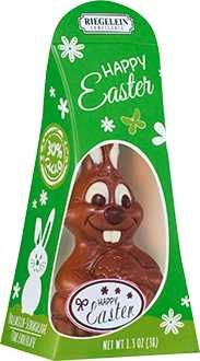 Green box with a very toothy 'funny bunny' chocolate bunny
