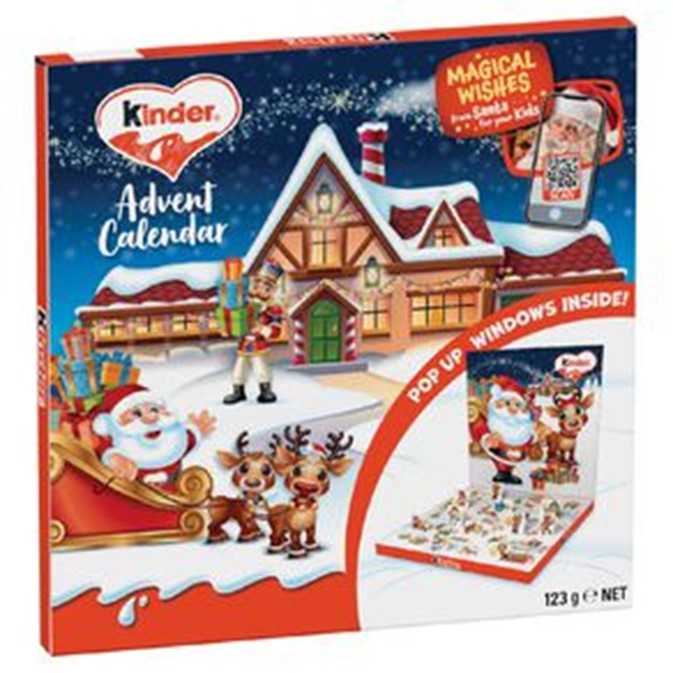 Kinder-branded Advent calendar Square with tear away image in one corner