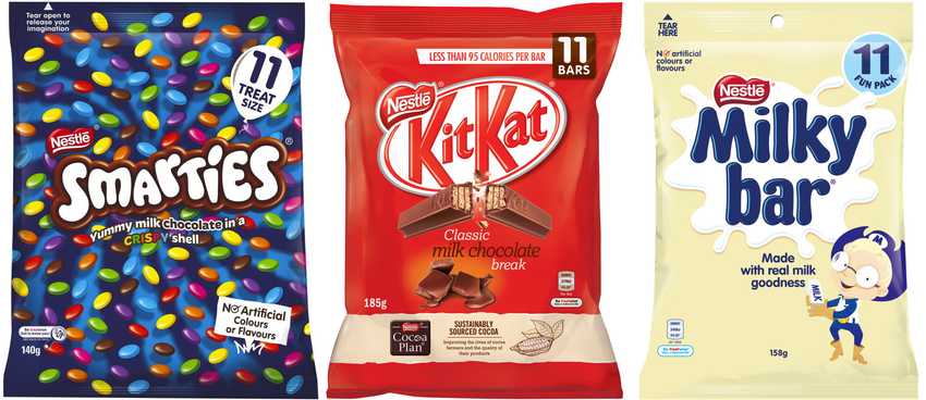 Nestle 'fun packs' of smarties, kit kats and milky bars