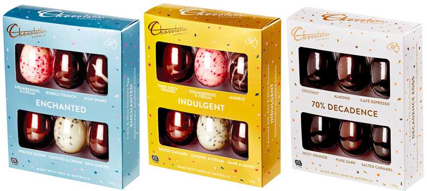 boxes of six smaller eggs from Chocolatier