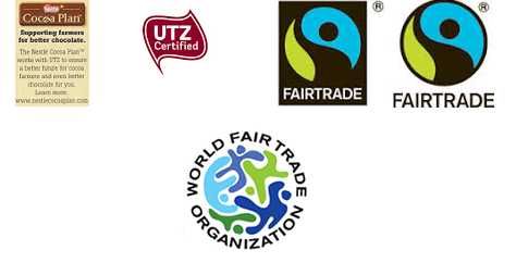 UTZ, Fairtrade and WFTO logos