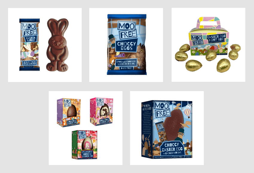 Moo Free Easter bunny and Easter egg chocolates