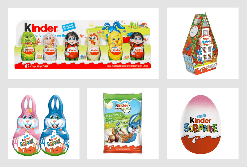 Kinder chocolates - bunnies, house with various treats, large egg, mini eggs