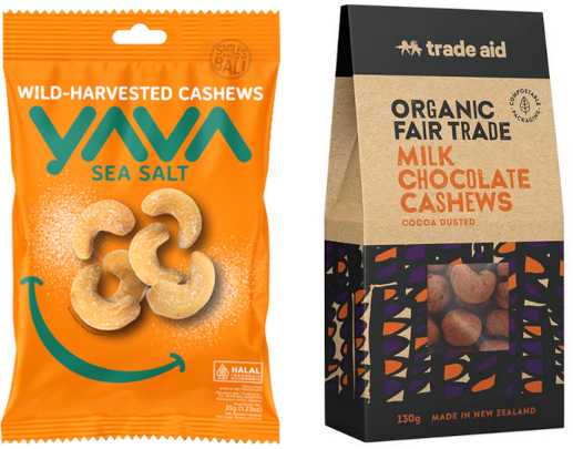 Yava cashews and Trade Aid chocolate coated cashews