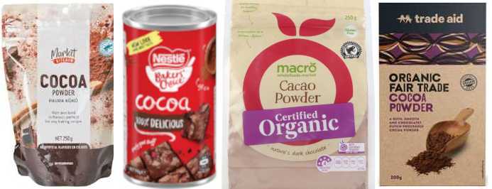 packets of all four cocoa brands mentioned below