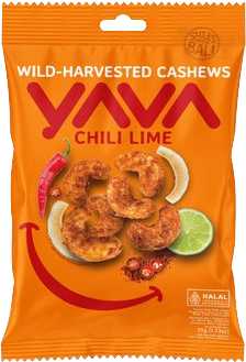 Yava cashews in a bright orange packet