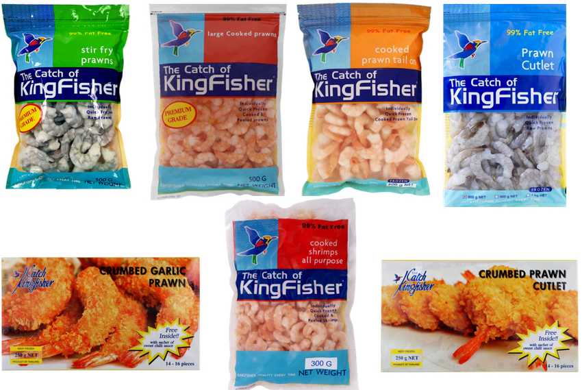 packets of all the Kingfisher prawn and shrimp varieties