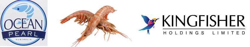 logos for Ocean Pearl and Kingfisher, as well as raw Argentinian prawns